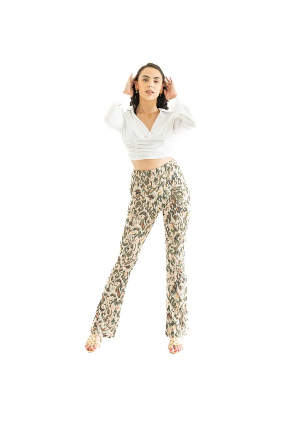 Pantalon moulant à imprimé léopard kaki
