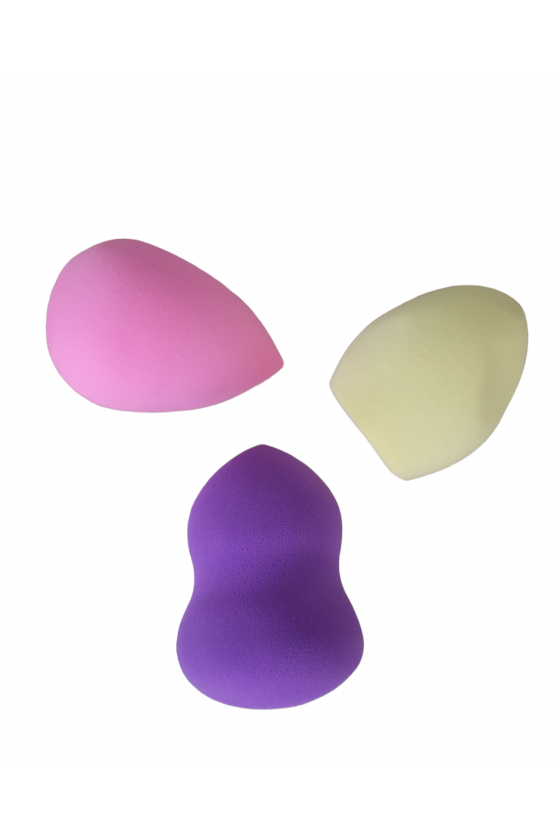 Ensemble d'éponges de maquillage 3 pièces violet + rose + jaune