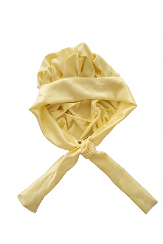 Bonnet en satin avec attaches jaune