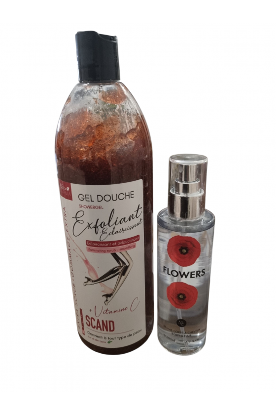 Gommage gel douche marque scadal & brume corps et cheveux flowers
