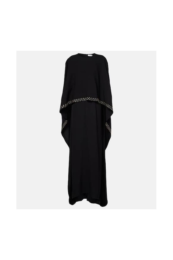 Robe Abaya Perlée A Manches Pagodes Et Etoiles Noire