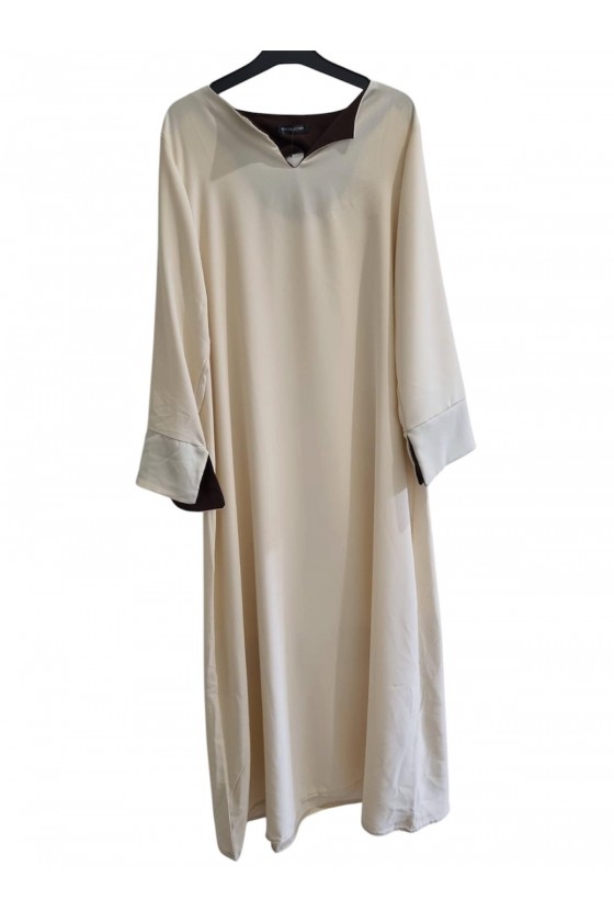 Robe Abaya Fluide Beige/Revers Noire