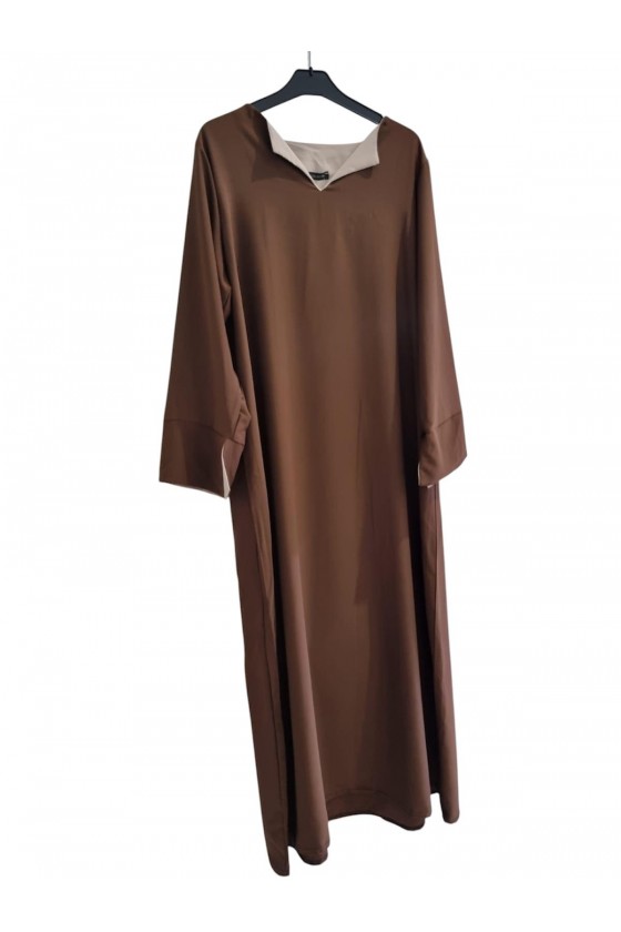 Robe Abaya Fluide Marron/Revers Beige