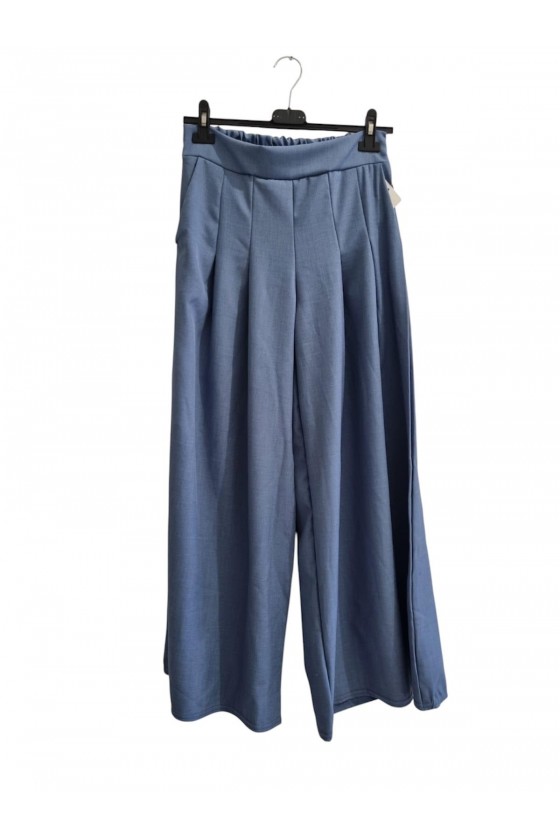 Pantalon Large Fluide Elégant Bleu