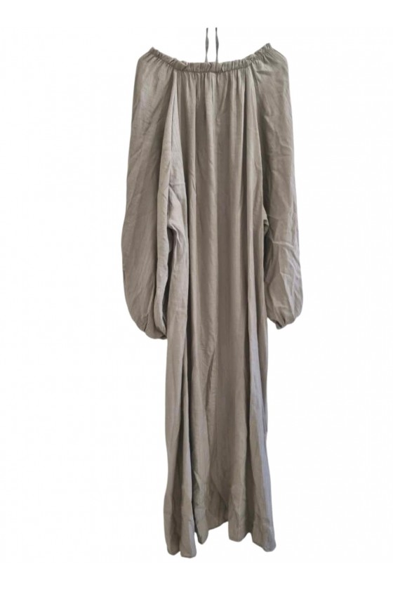 Robe Longue Fluide Ceinturée Taupe