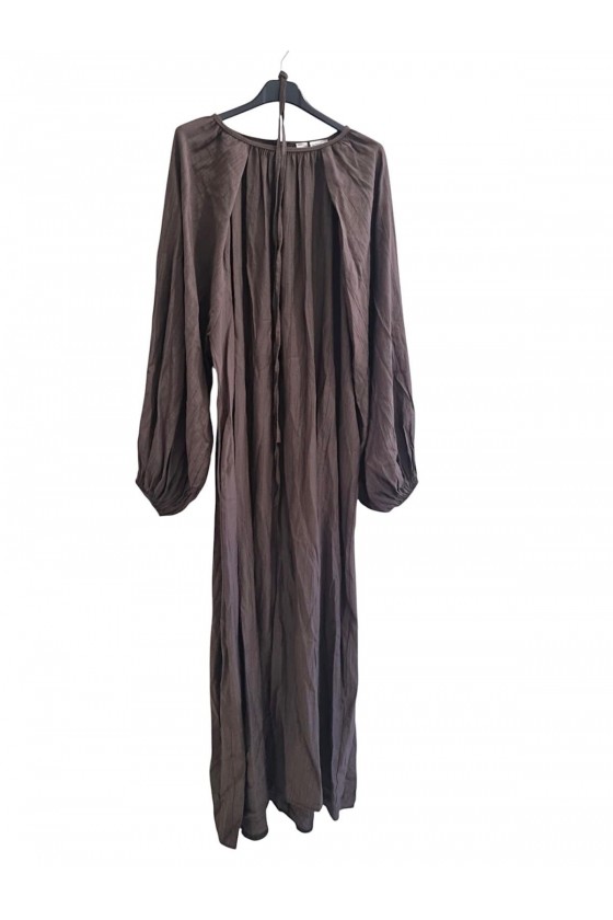 Robe Longue Fluide Ceinturée Marron