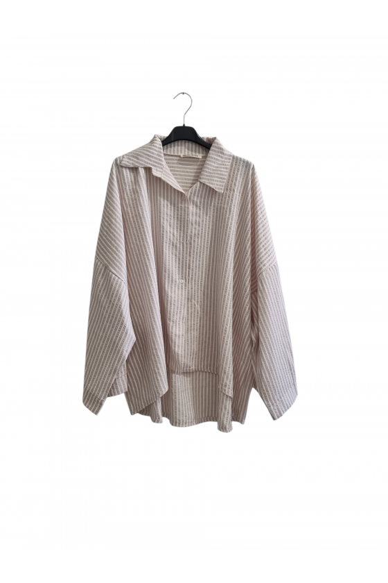 Chemise Fluide Oversize à Rayure Beige