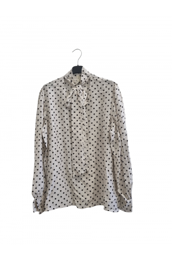 Chemise Blouse Vintage à Pois Blanche