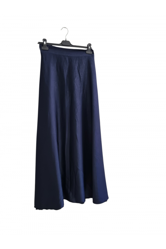 Jupe Longue Evasée Fluide En Satin Bleu Marine