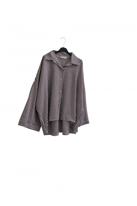 Chemise Fluide Oversize à Rayure Marron