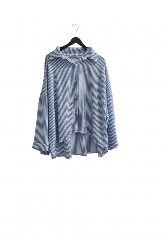 Chemise Fluide Oversize à Rayure Bleue